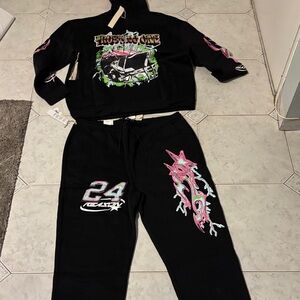Black Graphic Hoodie and Sweatpants Set